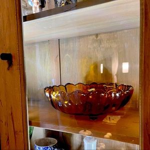 Vintage Glass Large Amber Carnival Glass Footed Round  Harvest